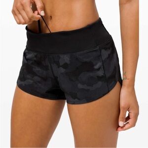 🌼LULULEMON SPEED UP LR SHORTS 2.5” HERITAGE CAMO DEEP COAL MULTI/BLACK Size 4